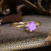 Round Cut Amethyst Timeless Solitaire Engagement Ring with Twisted Band